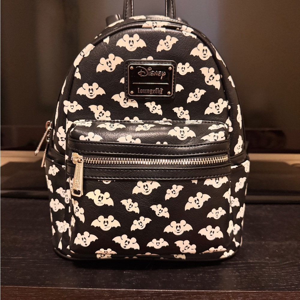 Disney Loungefly Black and White Mickey Bats Backpack w/ Ear Holder